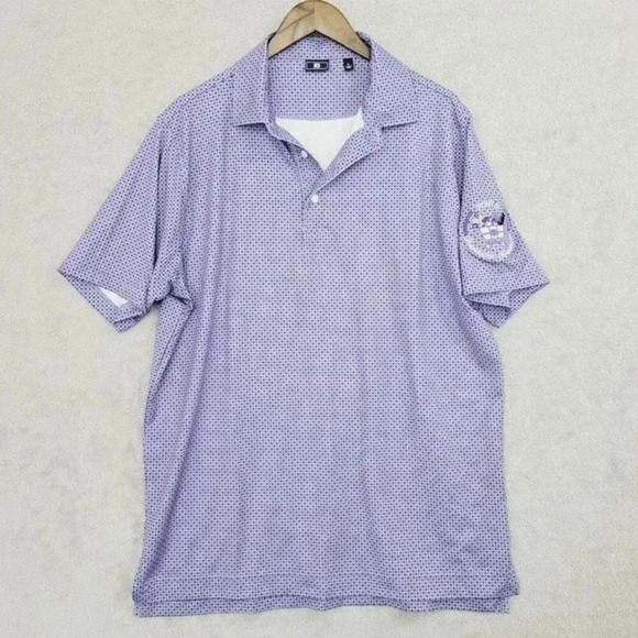 Footjoy Mens Polo‎ Shirt Purple Geometric Print Large Polyester Spandex 21CT - Picture 1 of 7